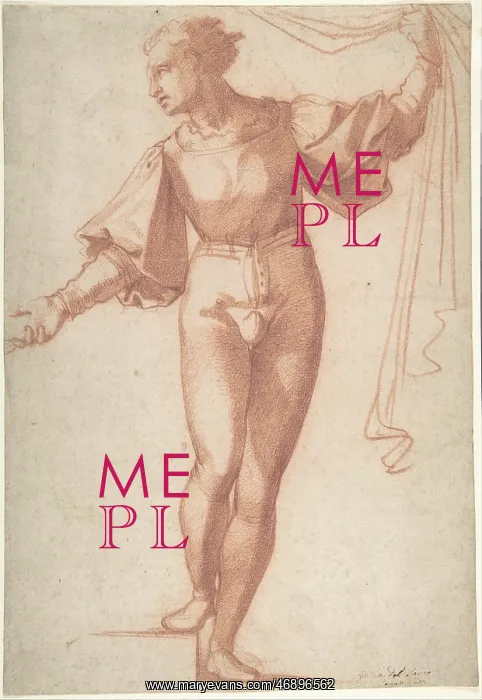 : Study for a Standing Young Man, Raising a Curtain : Study for a Standing Young Man, Raising a Curtain