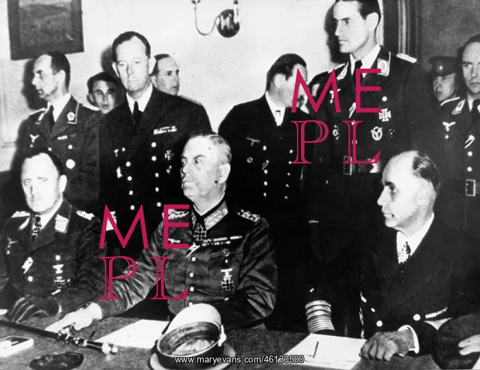 : Stumpf, Keitel and Von Friedeburg signing the Capitulation : Stumpf, Keitel and Von Friedeburg signing the Capitulation