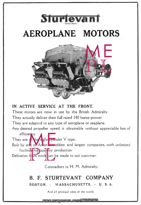 : Sturtevant 8 Cylinder V Type 140 HP Aero Engine : Sturtevant 8 Cylinder V Type 140 HP Aero Engine