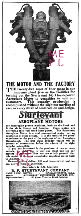 : Sturtevant Aeroplane Engines 1916 : Sturtevant Aeroplane Engines 1916