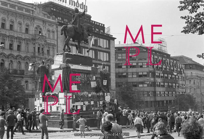 : St.Wenceslas monument - protest - protesters - Prague : St.Wenceslas monument - protest - protesters - Prague