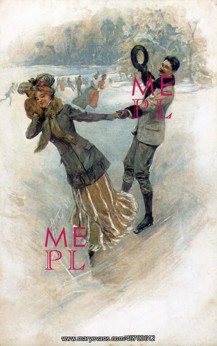 : A stylish couple go ice skating : A stylish couple go ice skating