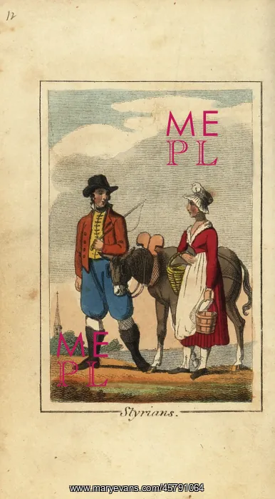 : Styrian peasants with donkey, 1818 : Styrian peasants with donkey, 1818