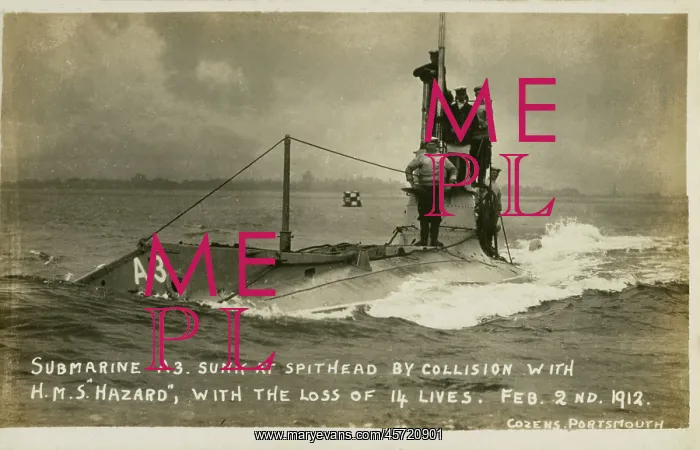 : Submarine A3 - sunk at Spithead in collision with HMS Hazard : Submarine A3 - sunk at Spithead in collision with HMS Hazard