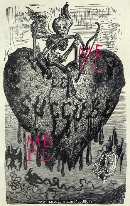 : Succubus demon skeleton on a bleeding heart : Succubus demon skeleton on a bleeding heart