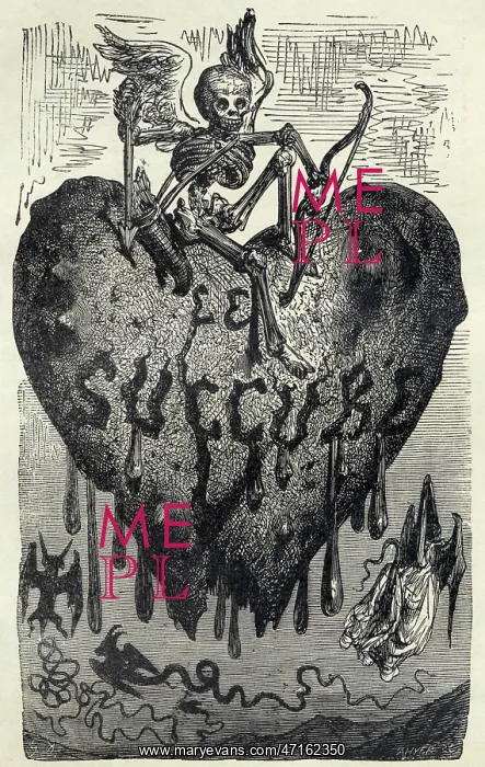 : Succubus demon skeleton on a bleeding heart : Succubus demon skeleton on a bleeding heart