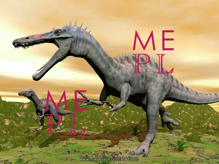 : Two Suchomimus dinosaurs running : Two Suchomimus dinosaurs running