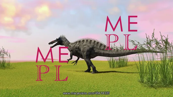 : Suchomimus walking across a grassy field : Suchomimus walking across a grassy field