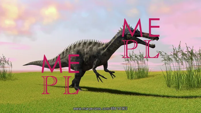: Suchomimus walking across a grassy field : Suchomimus walking across a grassy field