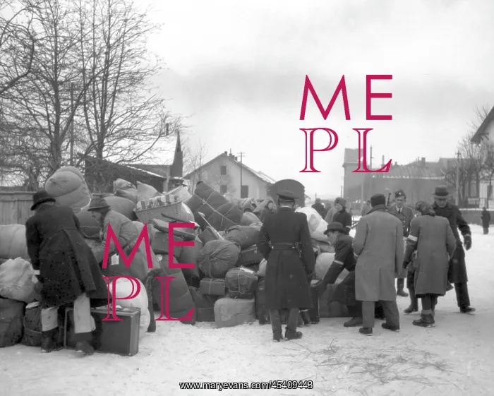 : Sudeten Germans on their way to a railway station : Sudeten Germans on their way to a railway station