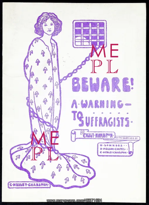 : Suffragette chained to prison window : Suffragette chained to prison window
