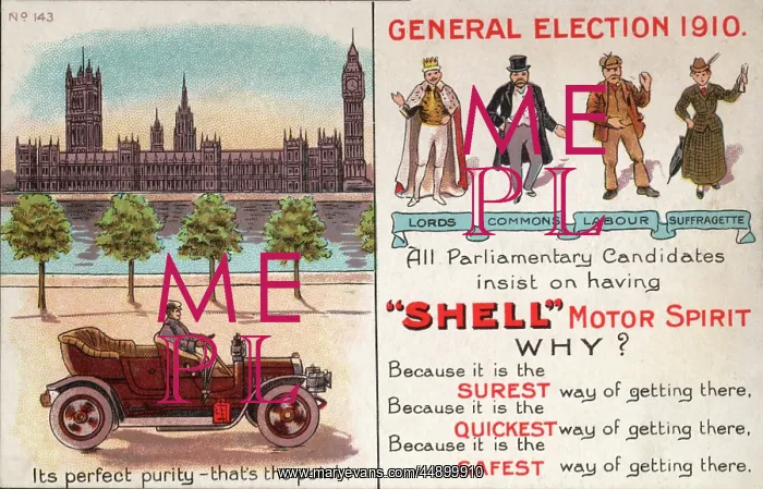 : Suffragette Election 1910 Shell Advert : Suffragette Election 1910 Shell Advert