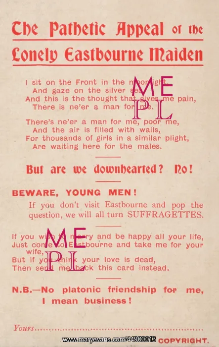 : Suffragette Lonely Eastbourne Maiden : Suffragette Lonely Eastbourne Maiden