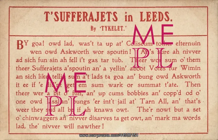 : Suffragette T'Suffragettes in Leeds Dialect : Suffragette T'Suffragettes in Leeds Dialect