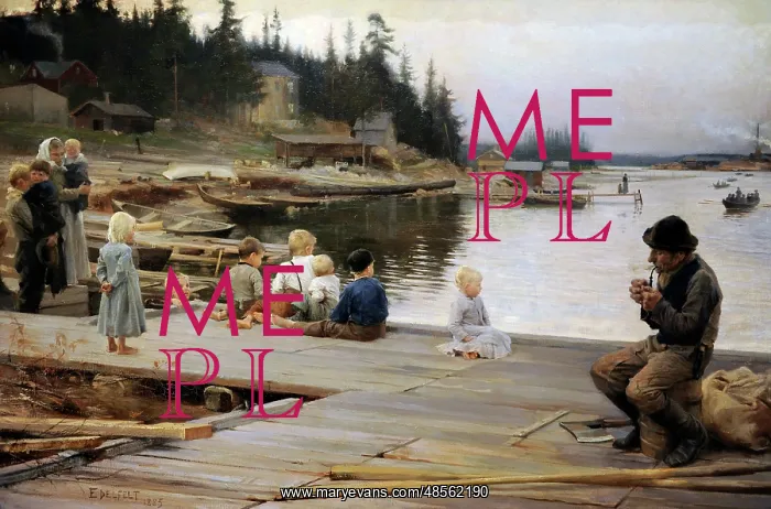 : Summer evening at Hammar's repair yard, 1885, by Albert Edel : Summer evening at Hammar's repair yard, 1885, by Albert Edel