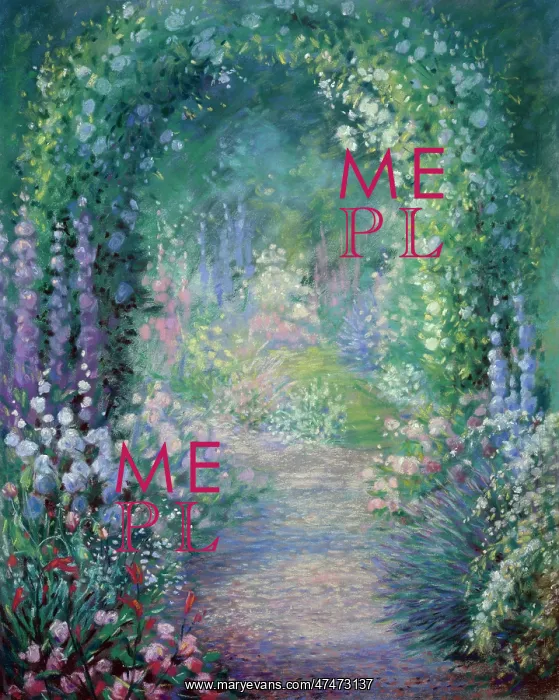 : Summer Garden with Pathway and Lavender : Summer Garden with Pathway and Lavender