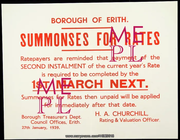 : Summonses for Rates. 1939 : Summonses for Rates. 1939