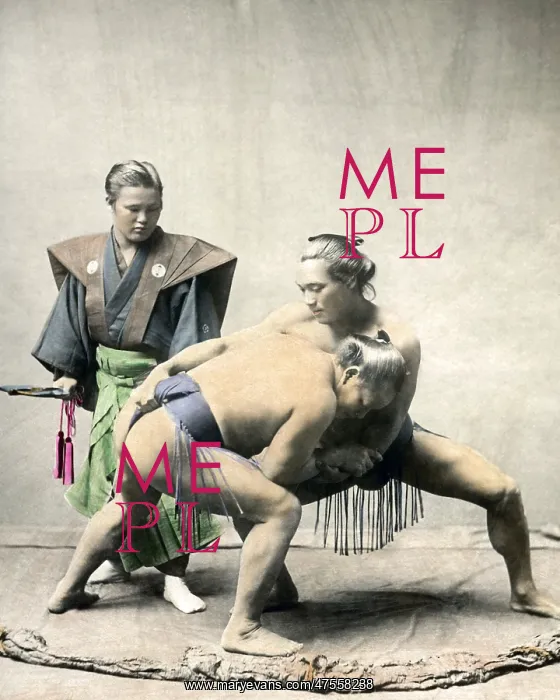 : Sumo wrestlers and referee, Japan : Sumo wrestlers and referee, Japan