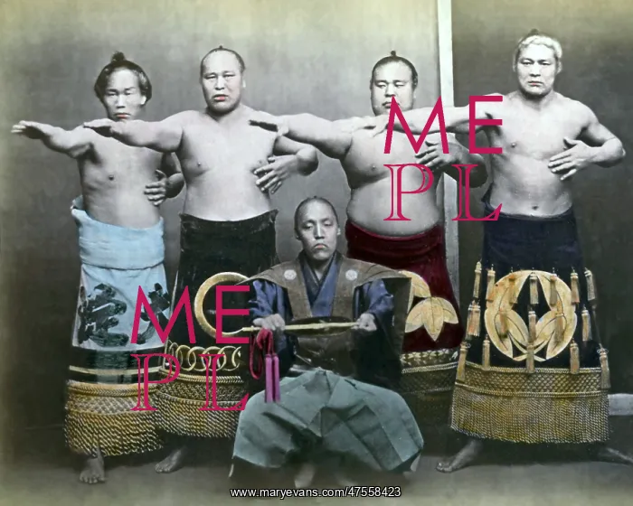 : Sumo wrestlers and referee, Japan : Sumo wrestlers and referee, Japan