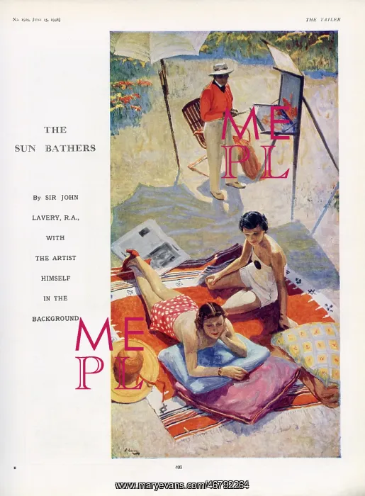 : The Sun Bathers, Lavery, page from Tatler : The Sun Bathers, Lavery, page from Tatler