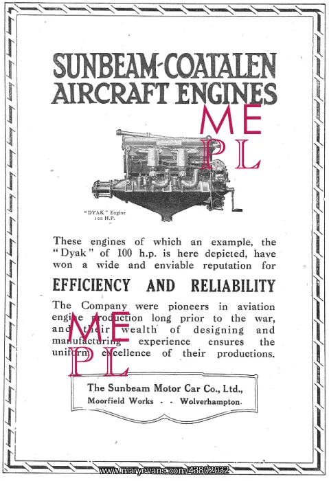 : Sunbeam-Coatalen 100 HP Dyak Aero Engine : Sunbeam-Coatalen 100 HP Dyak Aero Engine