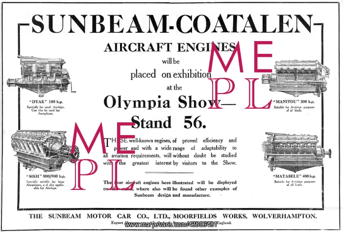 : Sunbeam-Coatalen Aero Engine Range 1920 : Sunbeam-Coatalen Aero Engine Range 1920