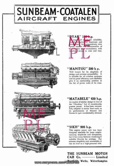 : Sunbeam-Coatalen Aero Engines 1921 : Sunbeam-Coatalen Aero Engines 1921
