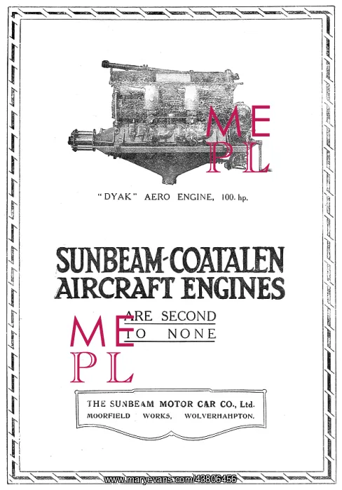 : Sunbeam-Coatalen Dyak 100hp Aero Engine : Sunbeam-Coatalen Dyak 100hp Aero Engine