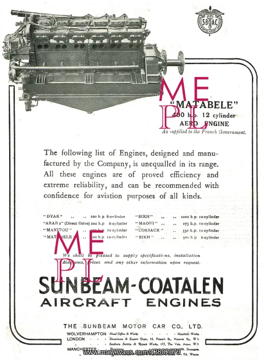 : Sunbeam -Coatalen Dyak, Arab, Manitou, Matabele, Sikh & Maori : Sunbeam -Coatalen Dyak, Arab, Manitou, Matabele, Sikh & Maori