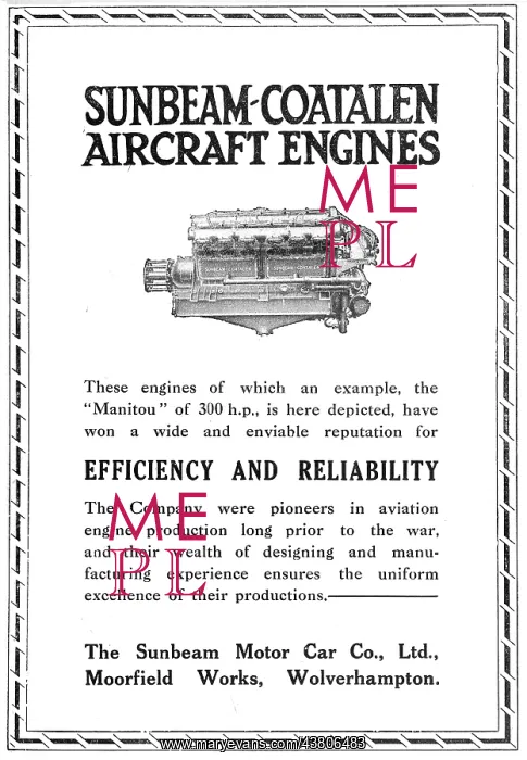 : Sunbeam-Coatalen Manitou Aero Engine 1920 : Sunbeam-Coatalen Manitou Aero Engine 1920