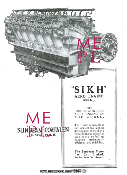 : Sunbeam-Coatalen Sikh 800 HP Aero Engine : Sunbeam-Coatalen Sikh 800 HP Aero Engine