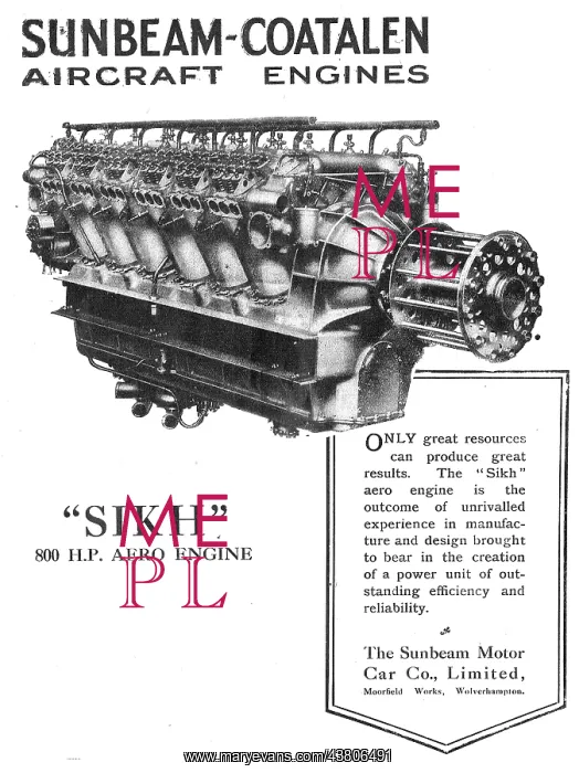 : Sunbeam-Coatalen Sikh 800 HP Aero Engine : Sunbeam-Coatalen Sikh 800 HP Aero Engine