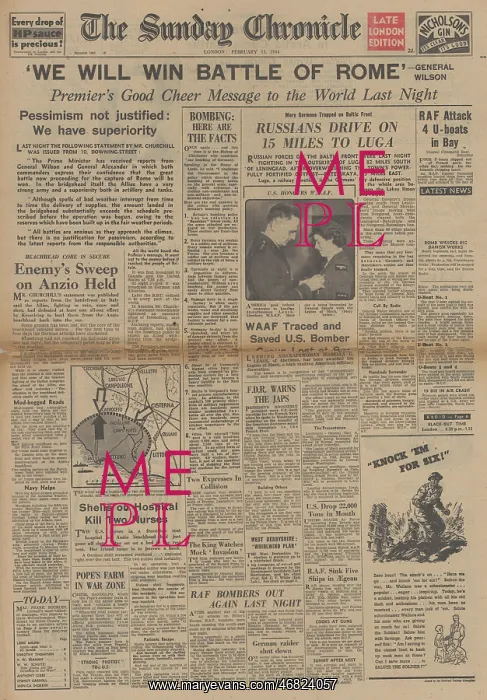 : The Sunday Chronicle front page Battle for Anzio beachhead : The Sunday Chronicle front page Battle for Anzio beachhead