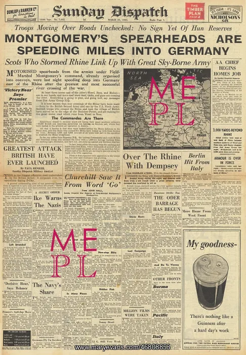 : Sunday Dispatch front page British forces cross the Rhine : Sunday Dispatch front page British forces cross the Rhine