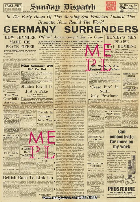 : Sunday Dispatch front page Reports of Germanys surrenders : Sunday Dispatch front page Reports of Germanys surrenders