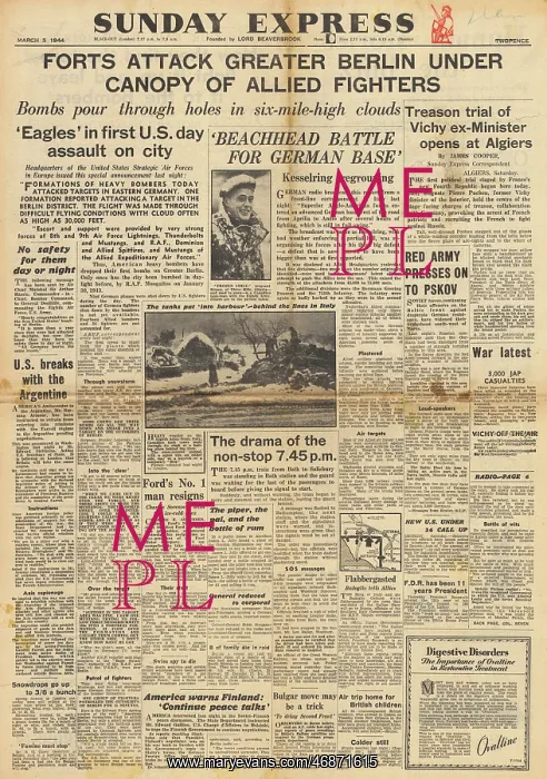 : Sunday Express front page US Air Force bomb Berlin : Sunday Express front page US Air Force bomb Berlin