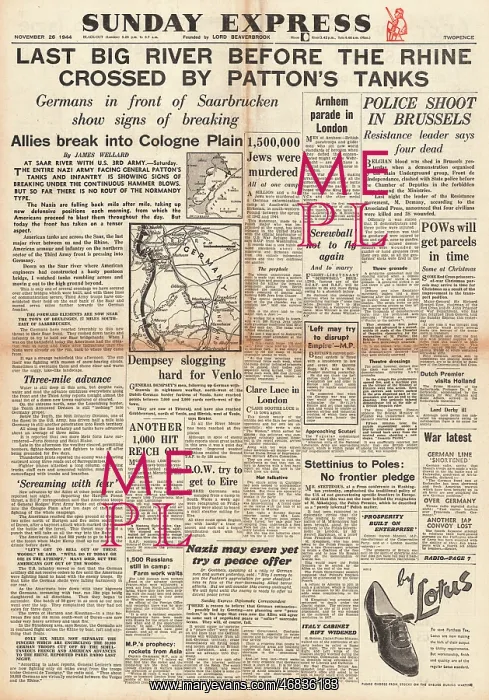 : Sunday Express front page Allied drive for Cologne : Sunday Express front page Allied drive for Cologne