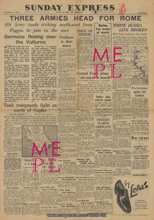 : Sunday Express front page Allied drive for Rome : Sunday Express front page Allied drive for Rome