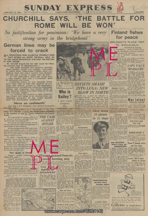 : Sunday Express front page Battle for Anzio beachhead : Sunday Express front page Battle for Anzio beachhead