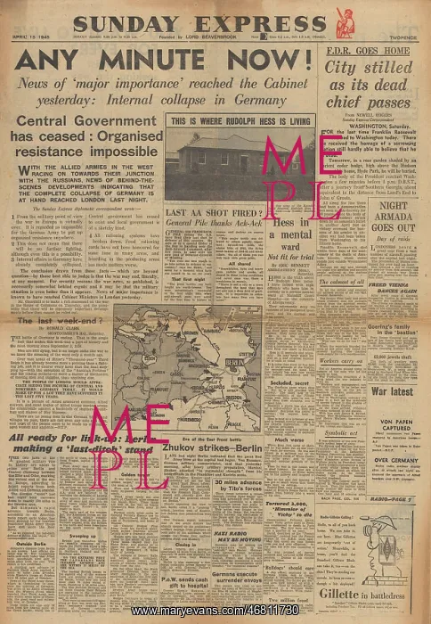 : Sunday Express front page Battle of Berlin : Sunday Express front page Battle of Berlin