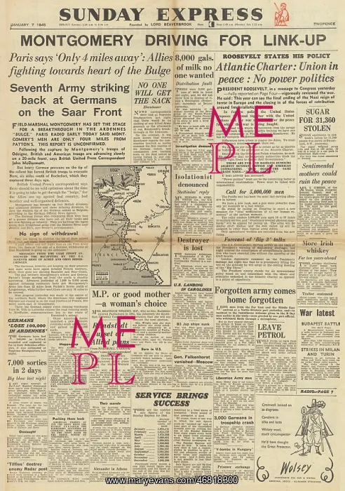 : Sunday Express front page Battle of the Bulge : Sunday Express front page Battle of the Bulge