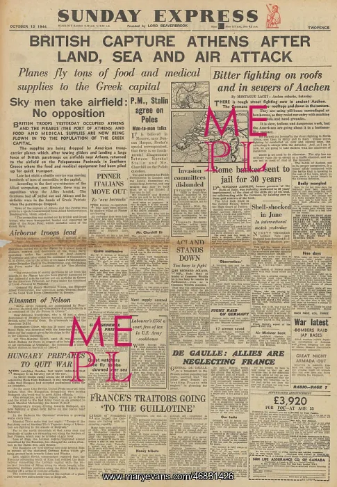 : Sunday Express front page British Army capture Athens : Sunday Express front page British Army capture Athens