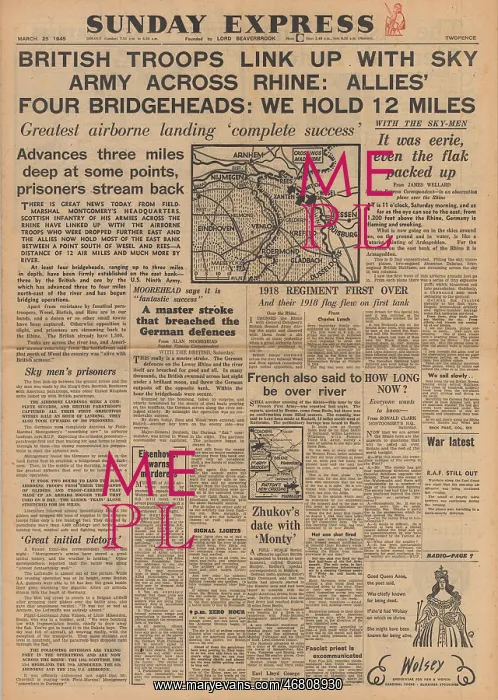 : Sunday Express front page British forces cross the Rhine : Sunday Express front page British forces cross the Rhine