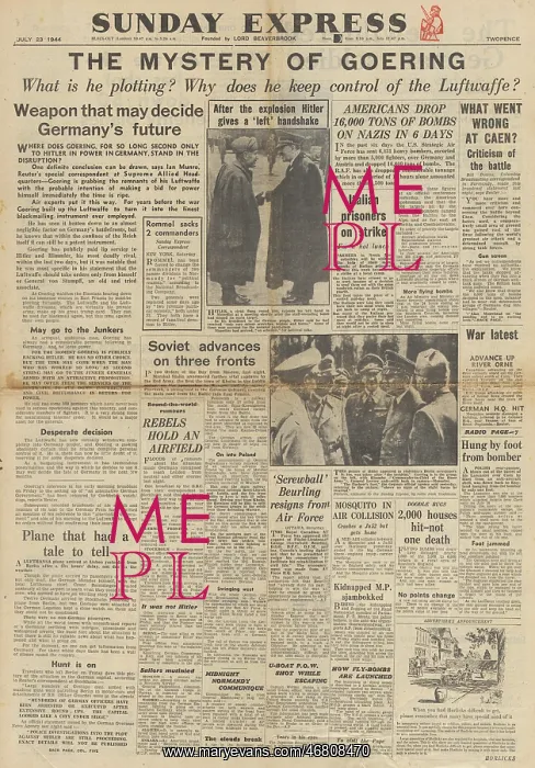 : The Sunday Express front page Failure of Operation Goodwood : The Sunday Express front page Failure of Operation Goodwood