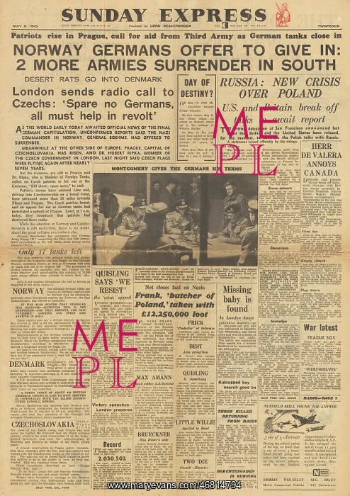 : Sunday Express front page Germans surrender in Norway : Sunday Express front page Germans surrender in Norway