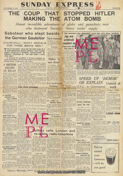 : Sunday Express front page Hitler and atomic bomb : Sunday Express front page Hitler and atomic bomb