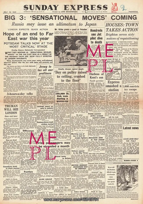 : Sunday Express front page Potsdam Conference : Sunday Express front page Potsdam Conference
