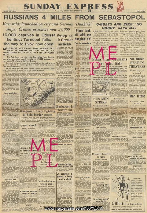 : The Sunday Express front page Red Army capture Tarnopol : The Sunday Express front page Red Army capture Tarnopol