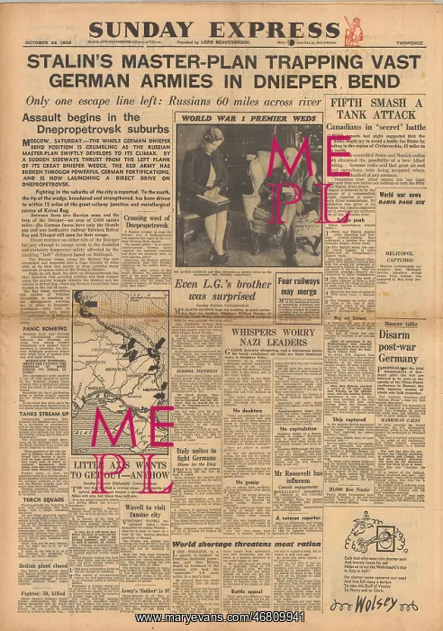 : Sunday Express front page Red Army captures Melitopol : Sunday Express front page Red Army captures Melitopol