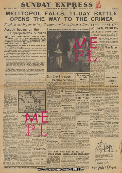 : Sunday Express front page Red Army captures Melitopol : Sunday Express front page Red Army captures Melitopol